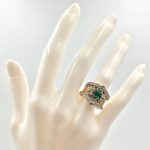14k Gold Mesh Emerald and Diamond Ring
