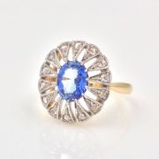 14k Gold Sunburst Sapphire and Diamond Ring