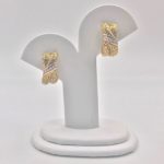 18k Textured Gold Diamond Bamb Earrings