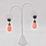 14k Gold Coral, Diamond and Black Onyx Earrings