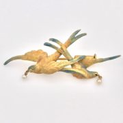 18k Gold Art Nouveau Era Swallow Brooch