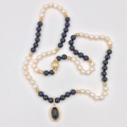 33 inch Black Onyx and Pearl Necklace