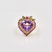18k Gold Amethyst, Emerald, Diamond and Ruby Heart-shaped Ring (set)