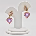 18k Gold Amethyst, Emerald, Diamond and Ruby Heart-shaped Earrings (set)