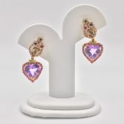 18k Gold Amethyst, Emerald, Diamond and Ruby Heart-shaped Earrings (set)