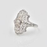 14k Gold Filigree Art Deco Diamond Ring