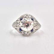 18k Gold Diamond and Sapphire Pre-Deco Filigrine Ring
