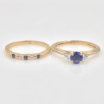 14k Gold Sapphire and Diamond Engagement Ring and Wedding Band SET