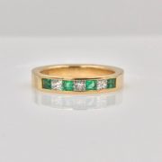 18k Gold Diamond and Emerald Wedding Band