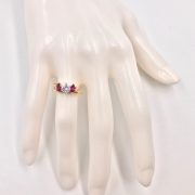 14k Gold Engagement and Wedding Band Set with Diamond and Ruby