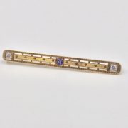 14k Gold Art Deco Diamond and Sapphire Bar Pin