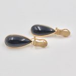 14k Textured Gold Black Onyx Earrings