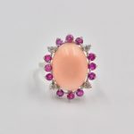 14k Gold Coral, Diamond, and Ruby Ring