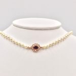 Pearl Necklace with Pink Tourmaline and Diamonds
