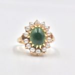 14k Gold Jade and Pearl Ring