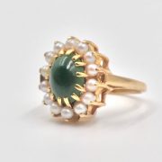 14k Gold Jade and Pearl Ring