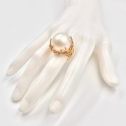 Mabe Pearl and Diamond Ring in Textured Gold