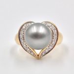Tahitian Pearl and Diamond Heart-shaped Ring in Gold