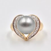 Tahitian Pearl and Diamond Heart-shaped Ring in Gold