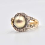 Tahitian Pearl and Diamond Swirl Ring in Gold