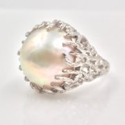 Mabe Pearl and Diamond Ring in Textured Gold