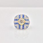18k Gold Sapphire and Diamond Art Deco Design Ring