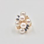 14k Gold Pearl and Sapphire Ring with Diamond Accents